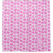 かわいいピンクの落書きハートバレンタインデーモノグラム シャワーカーテン (正面)