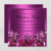 かわいいピンクの葉とリボンのクリスマスパーティ招待状 招待状 (正面/裏面)