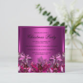 かわいいピンクの葉とリボンのクリスマスパーティ招待状 招待状 (スタンド正面)