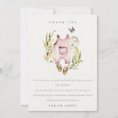 かわいいピンクの葉の女の子服ベビーシャワー サンキューカード (正面)