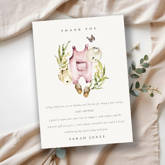 かわいいピンクの葉の女の子服ベビーシャワー サンキューカード