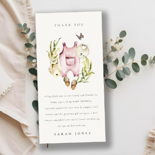 かわいいピンクの葉の女の子服ベビーシャワー サンキューカード