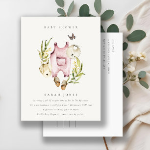 かわいいピンクの葉の女の子服ベビーシャワー ポストカード