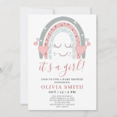 かわいいピンクの虹その女の子の赤ちゃんシャワー 招待状 (正面)