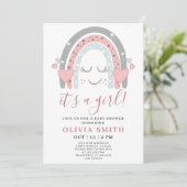 かわいいピンクの虹その女の子の赤ちゃんシャワー 招待状 (スタンド正面)