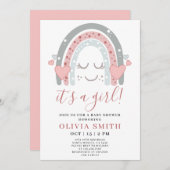 かわいいピンクの虹その女の子の赤ちゃんシャワー 招待状 (正面/裏面)