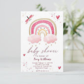 かわいいピンクの虹のベビーシャワー招待状 招待状 (スタンド正面)
