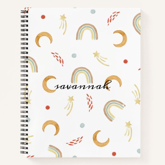 かわいいピンクの虹のモノグラムスケッチブックノート ノートブック (正面)