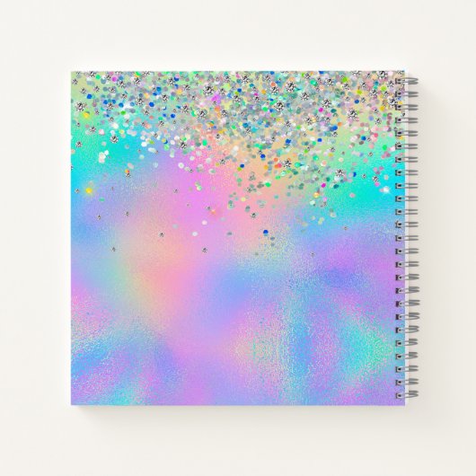 かわいいピンクの虹のユニコーン グリッター モノグラム ノートブック (裏面)