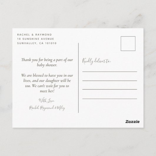 かわいいピンクの虹の太陽ベイビーシャワーの感謝 ポストカード (裏面)