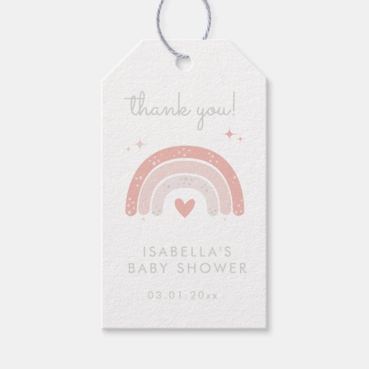 かわいいピンクの虹の女の子のベビーシャワー感謝祭 ギフトタグ (正面)