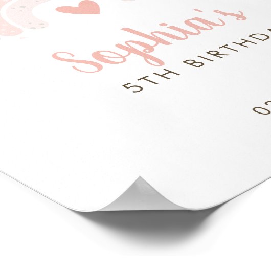 かわいいピンクの虹の水色誕生日ウェルカムサイン ポスター (角)