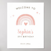 かわいいピンクの虹の水色誕生日ウェルカムサイン ポスター (正面)