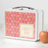 かわいいピンクの虹の花の名パーソナライズされた前 メタルランチボックス (インサイチュ)