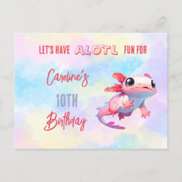 かわいいピンクの虹色のアクソロトル誕生日パーティー インビテーションポストカード