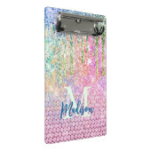 かわいいピンクの虹色ユニコーンフェイクグリッターモノグラム ミニクリップボード (アングル)