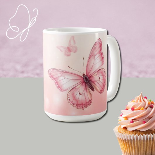 かわいいピンクの蝶々 コーヒーマグカップ