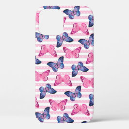 かわいいピンクの蝶々 iPhone 12ケース