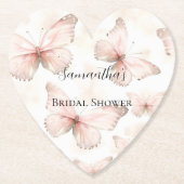 かわいいピンクの蝶のブライダルシャワー ペーパーコースター (正面)