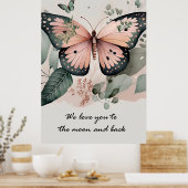 かわいいピンクの蝶のポスター ポスター (キッチン)