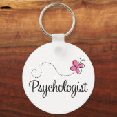 かわいいピンクの蝶の心理学者 キーホルダー (正面)