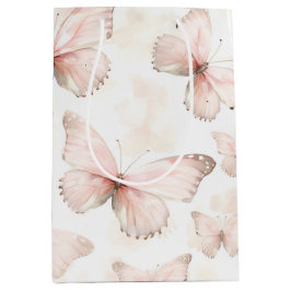 かわいいピンクの蝶の誕生日 ミディアムペーパーバッグ