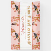 かわいいピンクの蝶の赤ちゃんシャワー歓迎バナー 横断幕 (縦)