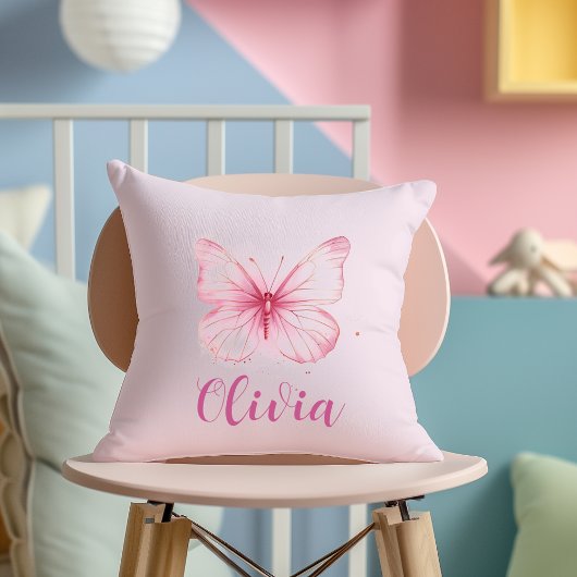 かわいいピンクの蝶ガールズクパーソナライズされたッション クッション