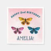 かわいいピンクの蝶ガールバースデーパーティー スタンダードカクテルナプキン (正面)