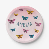 かわいいピンクの蝶ガールバースデーパーティー ペーパープレート (正面)