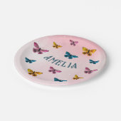 かわいいピンクの蝶ガールバースデーパーティー ペーパープレート (アングル)
