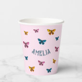 かわいいピンクの蝶ガールバースデーパーティー 紙コップ (裏面)