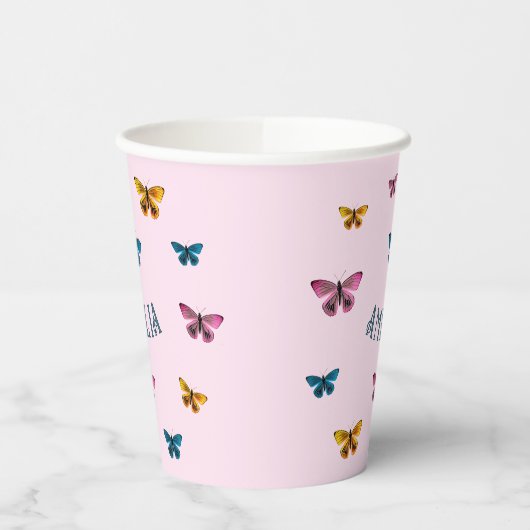 かわいいピンクの蝶ガールバースデーパーティー 紙コップ (左)