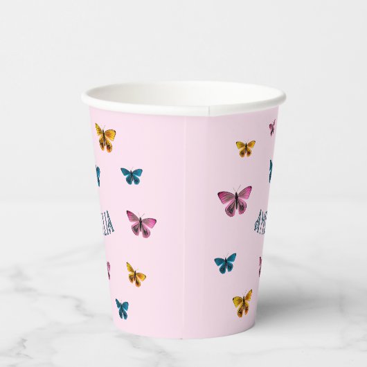 かわいいピンクの蝶ガールバースデーパーティー 紙コップ (右)