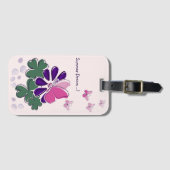 かわいいピンクの蝶グリーンパープルフラワードードル ラゲッジタグ (正面横)