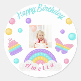 かわいいピンクの蝶ケーキカスタムハッピーバースデー ラウンドシール