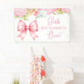 かわいいピンクの蝶ネクタイの女の子の1歳の誕生日 横断幕 (インサイチュ)