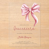 かわいいピンクの蝶ネクタイの女の子の15歳の誕生日 アクリル招待状 (正面)