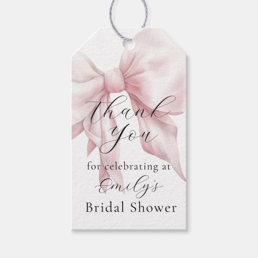 かわいいピンクの蝶ネクタイ ブライダルシャワーのお礼 ギフトタグ (正面)