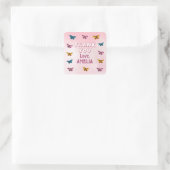 かわいいピンクの蝶パターンありがとう誕生日 スクエアシール (バッグ)