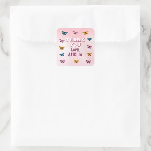 かわいいピンクの蝶パターンありがとう誕生日 スクエアシール (バッグ)