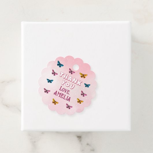 かわいいピンクの蝶パターンありがとう誕生日 フェイバータグ (インサイチュ)