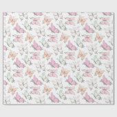 かわいいピンクの蝶パターン ラッピングペーパー (フラット)