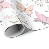かわいいピンクの蝶パターン ラッピングペーパー (ロールコーナー)