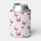 かわいいピンクの蝶パターン 缶クーラー (缶正面)