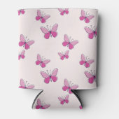 かわいいピンクの蝶パターン 缶クーラー (正面)