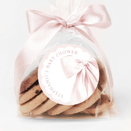 かわいいピンクの蝶リボン ベビーシャワーステッカー ラウンドシール