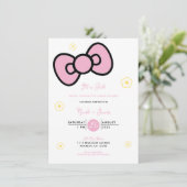 かわいいピンクの蝶リボン ベビーシャワーパーティー 招待状 (スタンド正面)