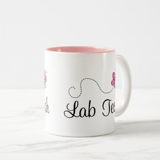 かわいいピンクの蝶実験室の技術 ツートーンマグカップ (正面右)