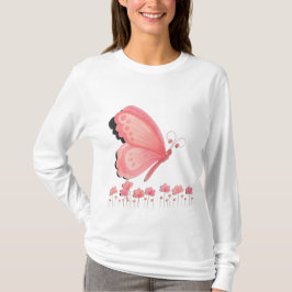 かわいいピンクの蝶柄スウェットシャツ Tシャツ